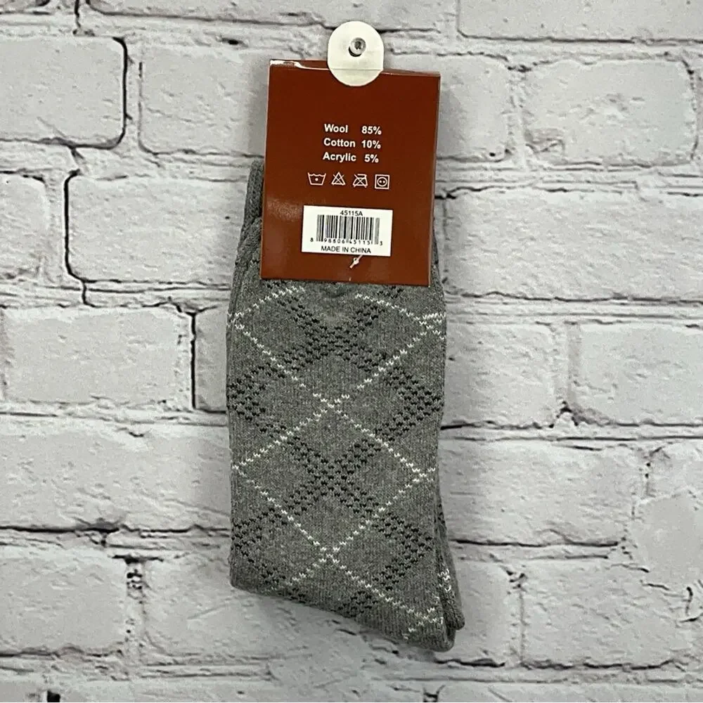 Max Adams Lamb Wool Socks Mens Size 10-13 Black/Gray Diamond 2 Pair Casual Comfy